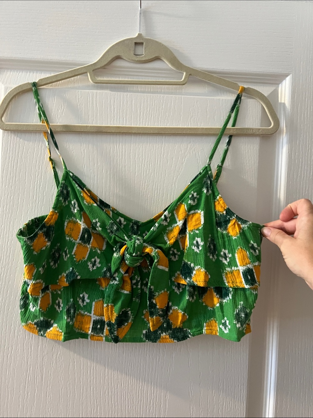 Aerie Green Floral Tie-Front Cropped Tank Top